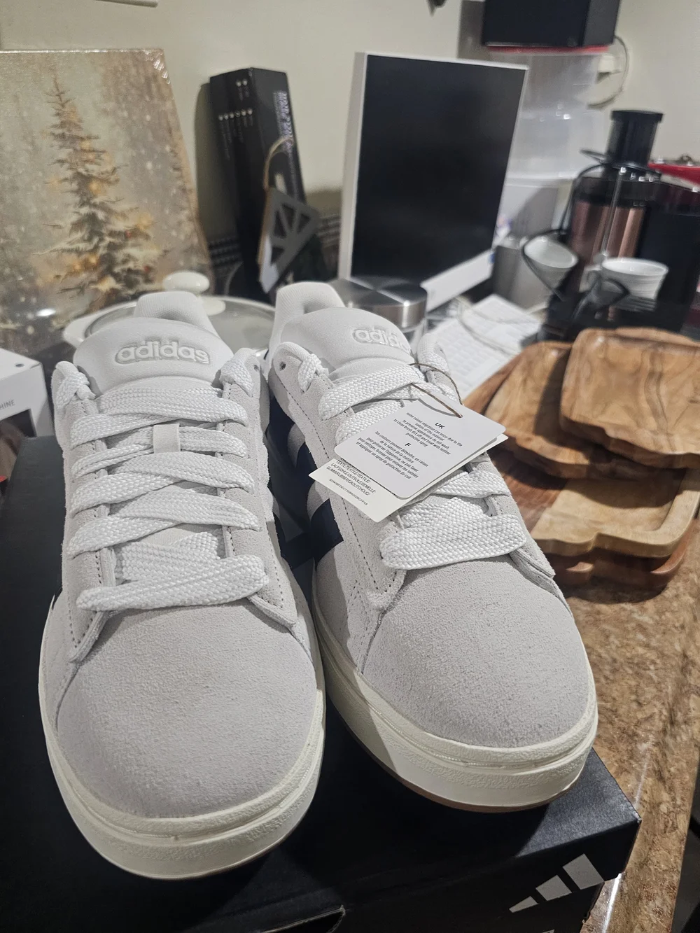 Adidas White Suede Sneakers with Black Stripes